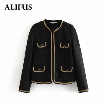 

Fashion Za spring autumn elegant round neck sweater cardigans hollow out black short slim office Pockets sweater coat fashion ou
