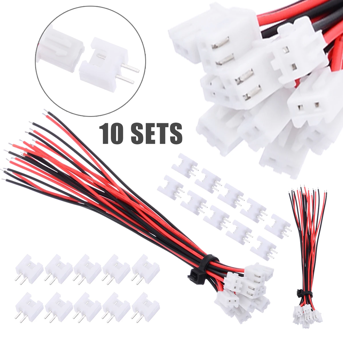 10 Sets Mini Micro 2 Pin JST XH  Connector Plug 2.54mm With 24AWG Wires Cables 150mm Length