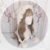 Lolita element autumn and winter warm rabbit fur ear protection hat knitted wool hat cute fur ball 1