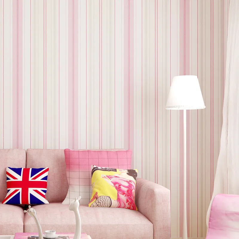 Стойкий к плесени влагостойкий дышащий розовый синий полосы нетканые обои спальня фон телевизора в гостиной