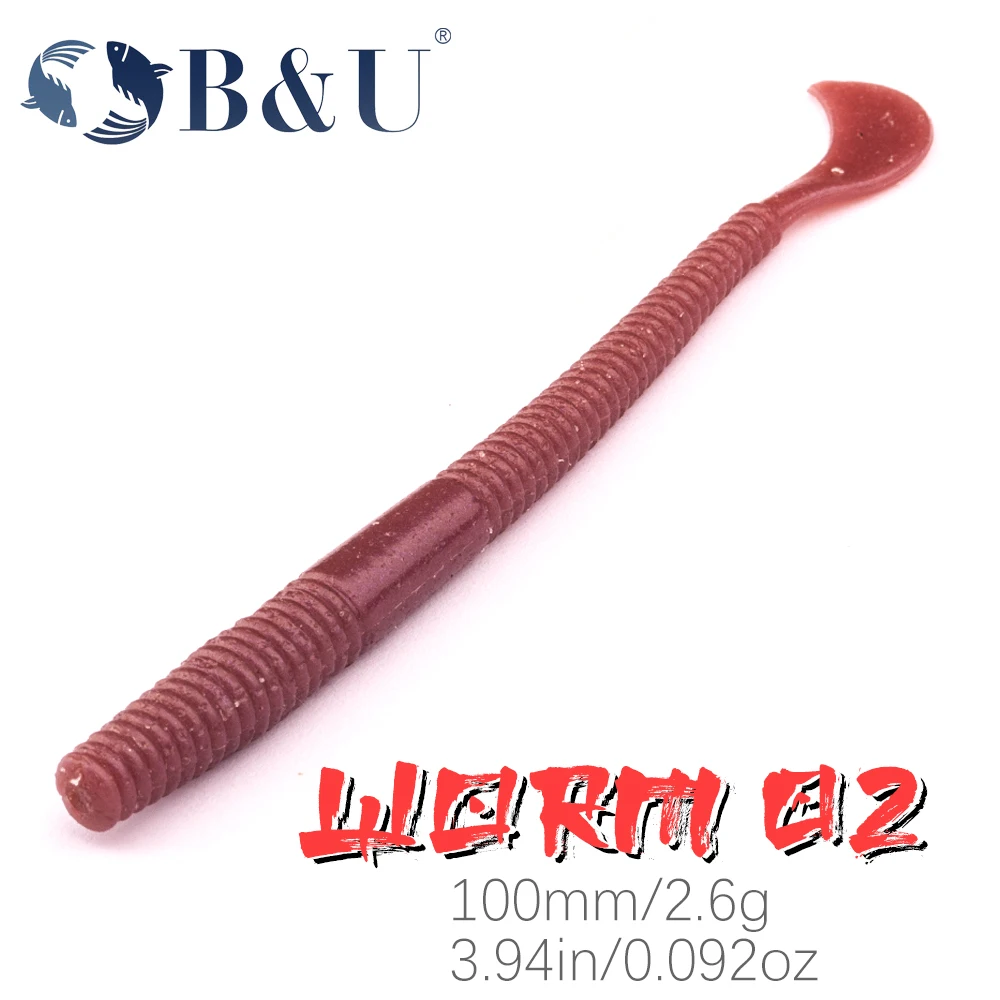 

B&U Worm Soft Lures 10cm 2.6g 8pcs/bag Fishing Artificial Silicone Bass Pike Minnow Swimbait Jigging Plastic Baits