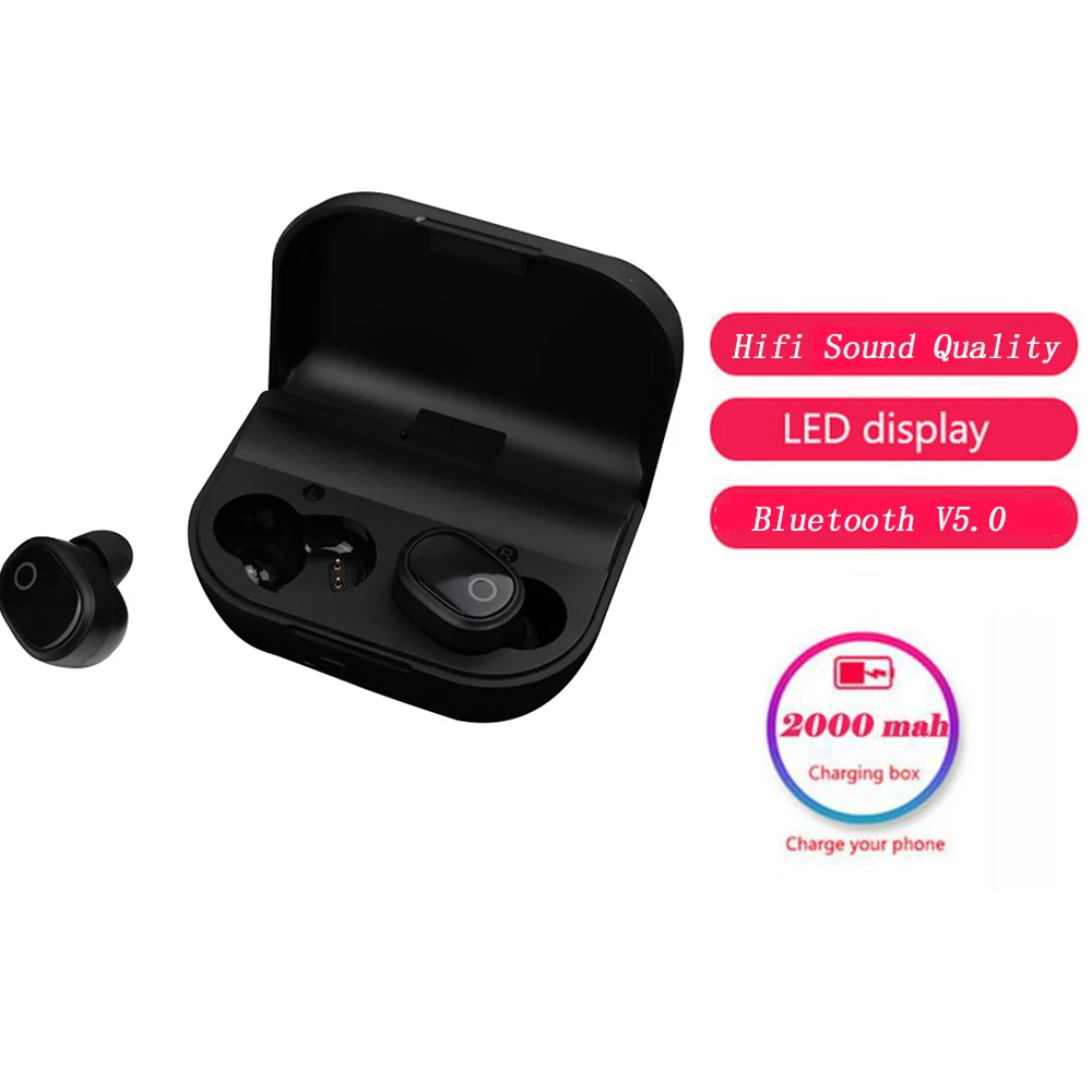 Беспроводные наушники Bluetooth 5,0 TWS гарнитура HIFI мини-наушники-вкладыши для спорта и бега Поддержка iOS/Android телефонов HD вызов 2000 мАч - Цвет: 2000mAh