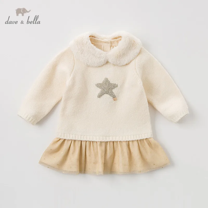 DB12391 dave bella/зимний свитер со звездами для маленьких девочек детское модное праздничное платье детская одежда в стиле «лолита»