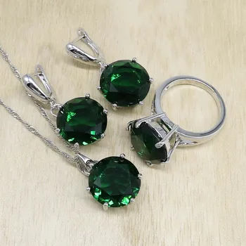 

Silver Color Jewelry Sets Green Cubic Zircon Earrings/Pendant/Necklace/Ring for women Free Box Wedding Christmas Gift