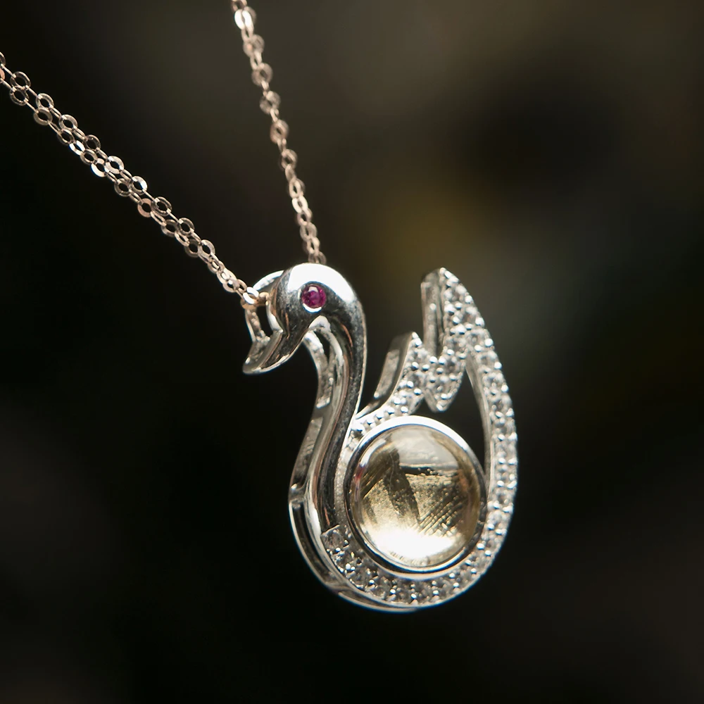

Natural Gibeon Iron Meteorite Moldavite For Women Men Swan Shape Pendant 21x16mm Gemstone Rose Gold Necklace Jewelry AAAAA