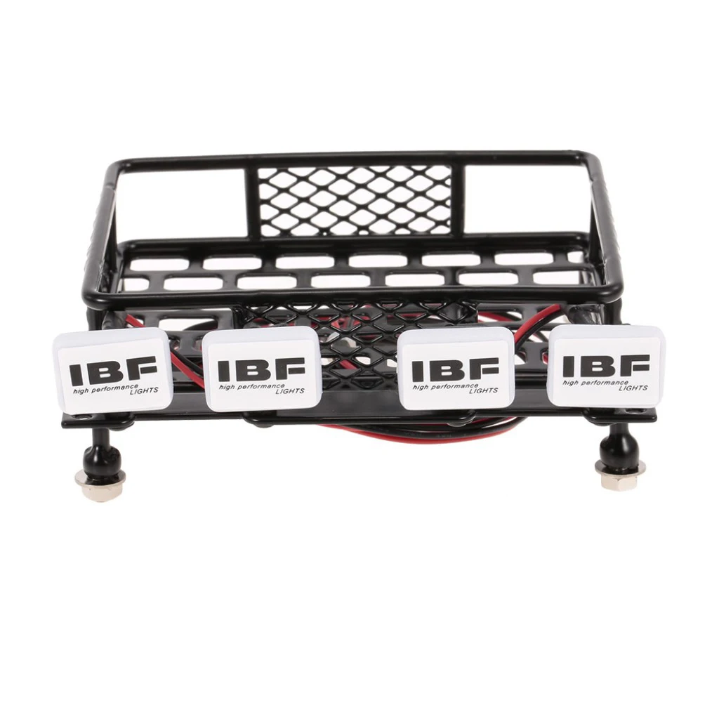 RC Car 1/10 Metal Roof Rack & 4 Square LED Light (with Lampshade) for 