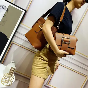 

2020 Crocodile Pattern 2Pcs/Sets Handbags Daughter Package PU Leather Shoulder Bags Female Casual Crossbody Tote Bag Bucket Bag