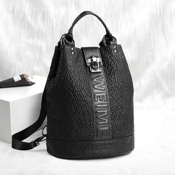 

Cowhide Backpack Women 2020 New Personalized Bucket Genuine Leather Backpacks Large Capacity Anti-theft Travel Bag Woman Bagpack