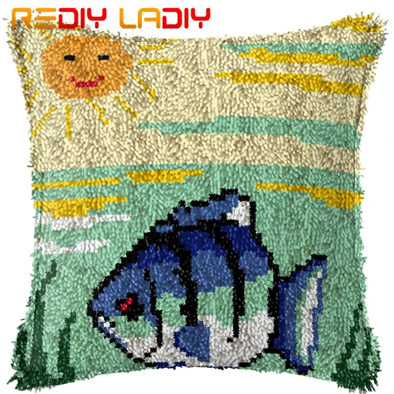 

Latch Hook Kits Make Your Own Cushion Sunshine Fish Printed Canvas Crochet Pillow Case Latch Hook Cushion Cover Hobby & Crafts