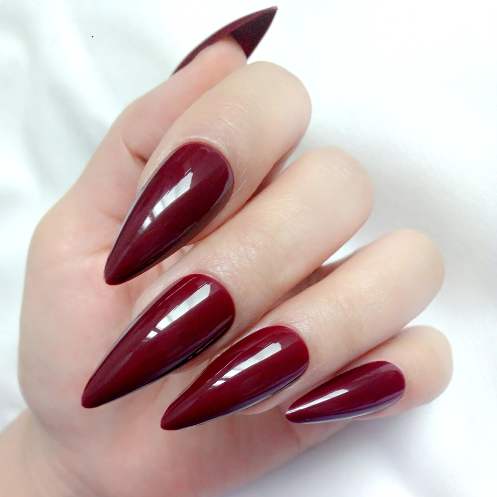 24Pcs Long Stiletto Nails Shiny Dark Brown Fake Nails With Designs  Artificial Nails Tips For Manicure DIY Press On Fingernails|False Nails| -  AliExpress