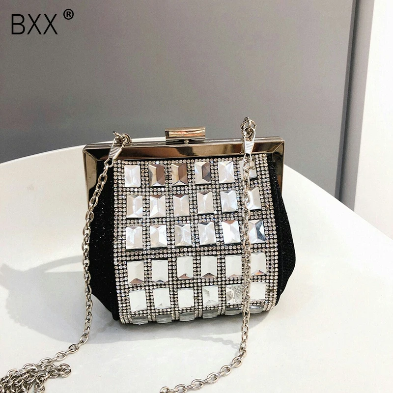 

[BXX] 2020 Luxury Shining Rhinestone Diamond Handbag PU Leather Single Shoulder Messenger Bag Party Clutch LM503