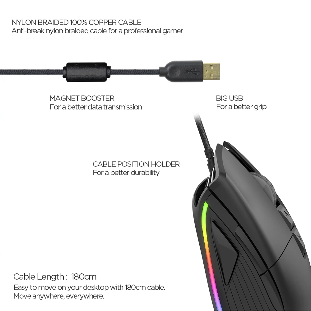  FANTECH UX1 Profession Gaming Mouse 16000 DPI Adjustable 8 Button Macro RGB Wired Mouse USB For LOL
