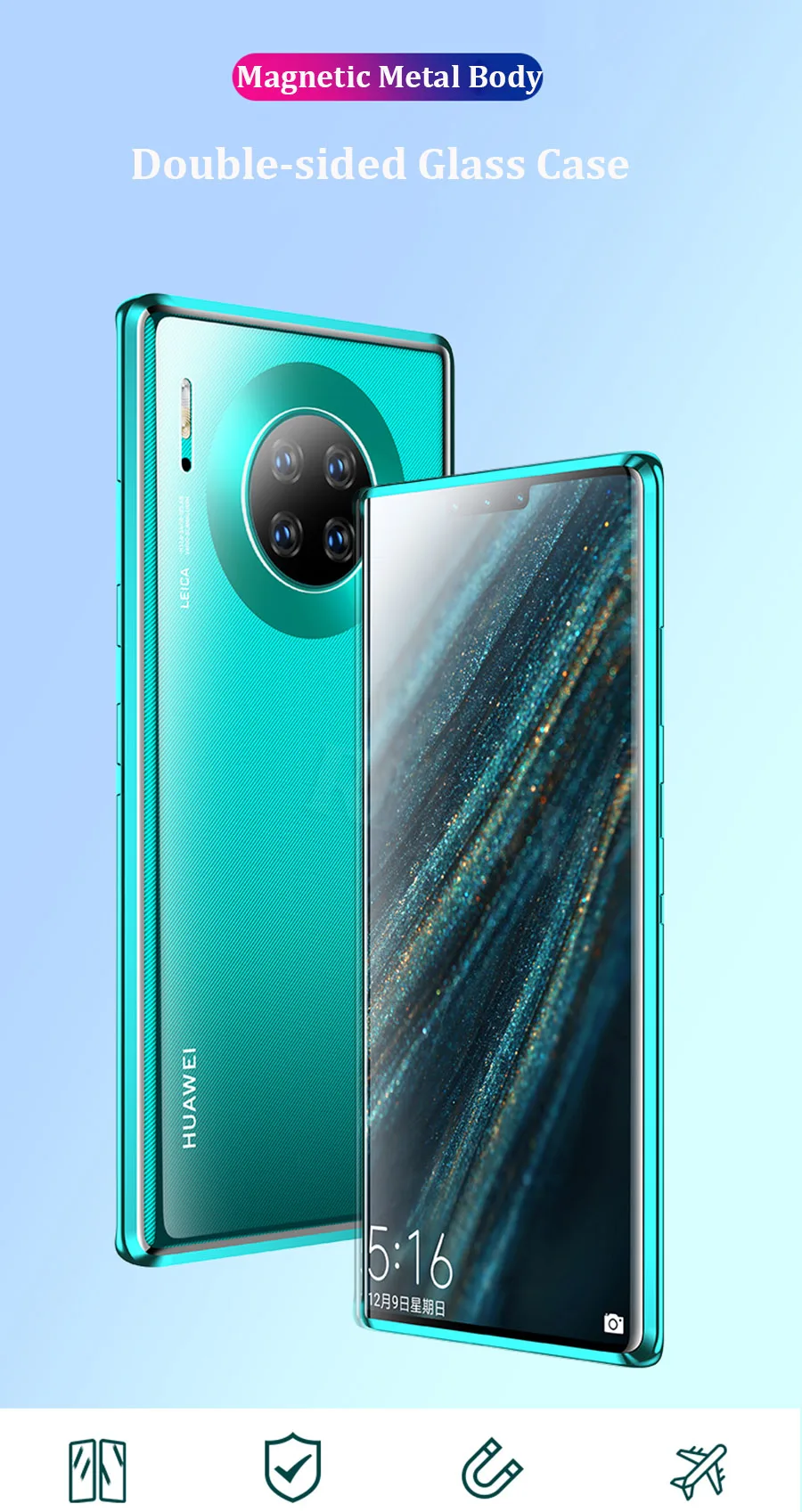 Металлический чехол с магнитной адсорбцией для huawei mate 30 Pro mate 20 Pro 20X10 Pro, переднее+ заднее прозрачное стекло 360, полная защита