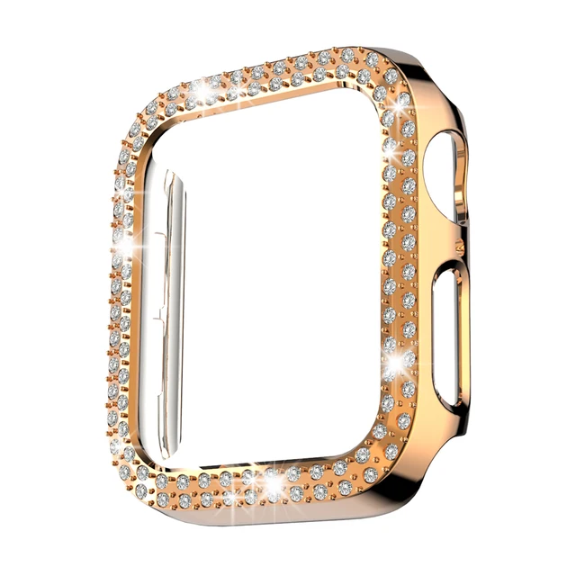 Diamond Cover for Apple Watch Case Series 7 6 SE 5 4 3 2 1 45mm 41mm for Iwatch 40mm 44mm 38MM 42MM Bumpe Protective Bling Cases Rose Glod