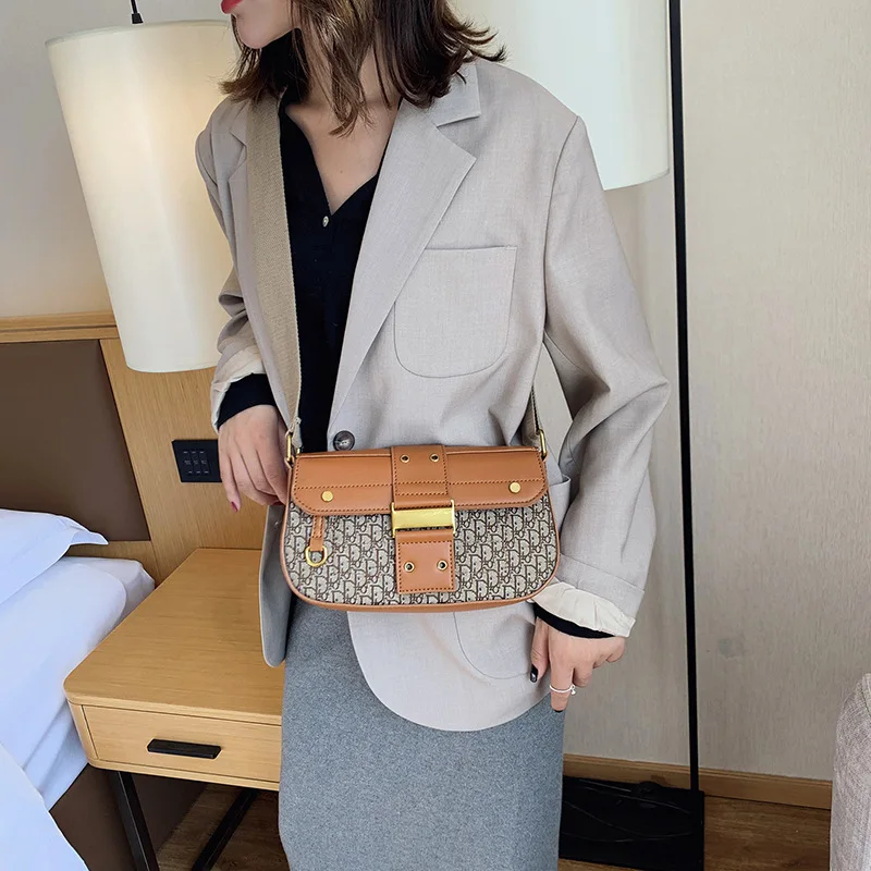 

Fashion Bags 2019 New Style Elegant Korean-style Oblique Square Sling Bag Versatile Simple Printed Wide-Strap Single-shoulder Ba