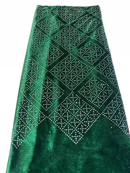 

african Velvet Lace Fabric With Polychromatic stone High Quality nigerian Velvet lace for wedding dress Lace Fabric