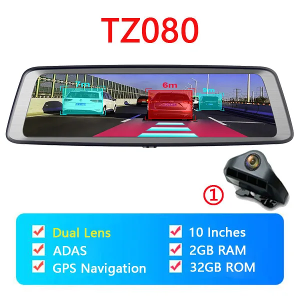 QUIDUX 1" зеркало заднего вида 4G Android 5,1 dash камера 2 Гб ram 32 Гб rom gps навигация автомобильный видеорегистратор ADAS WiFi 4-канальный видеорегистратор - Название цвета: TZ080