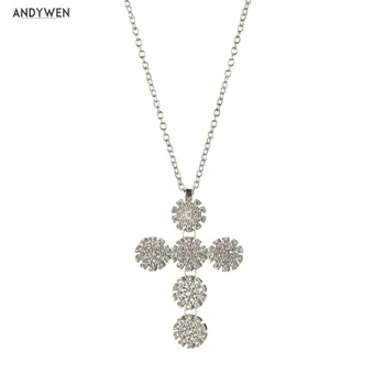 

ANDYWEN 925 Sterling Silver Margherita Crystal Cross Necklace Dias 2020 Korea Women High Quality Zircon AAA Necklace Jewelry