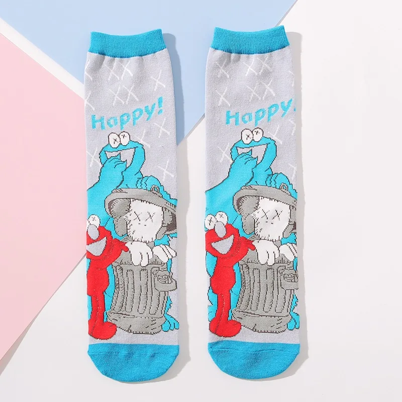 Длинные носки с забавными персонажами из мультфильмов осенние и зимние белые красные носки розовые носки с персонажами аниме Harajuku happy personity модные хлопковые носки с рисунками животных kawaii теплые дышащие удобные новые - Цвет: As shown