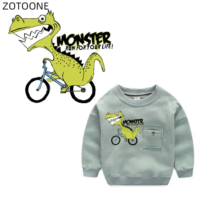 

ZOTOONE Iron on Big Patch Vinyl Bicycle Dinosaur Patches for Clothing T-shirt Stickers for Kids Heat Transfers DIY Appliques G