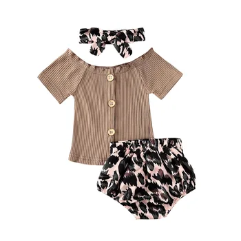 

Toddler Baby Girl Clothes 3pcs Summer Short Sleeve Tops T-Shirt+Leopard Shorts+Headband Outfits Set 3-18Months
