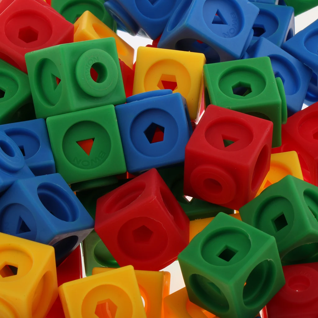 Colorful Linking Cubes, Wooden Puzzles Blocks Educational Counting Toy for Early Math Skills, 2 Packs 100x