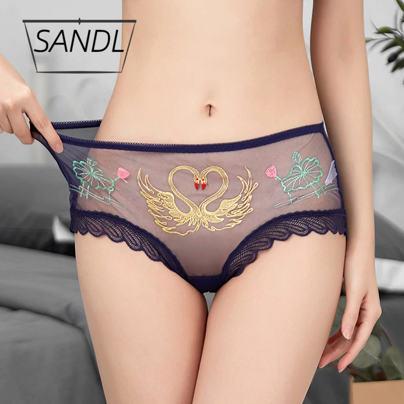 SANDL нижнее белье женские трусики сексуальные кружевные хлопковые трусы прозрачные со средней талией