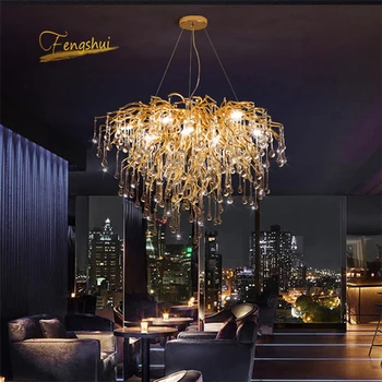 

1 Nordic Luxury Gold Crystal LED Chandelier LOFT Villa Large Lustre LED Pendant Lamp for Living Room el Hall Art Decor Lighting