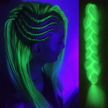 

Glow Hair Fluorescence Light Braiding Hair Kanikalon Jumbo Synthetic Braids for Women Daily Cosplay Party Shining Hair in Dark