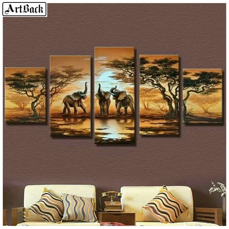 

Five spell diamond painting elephant tree icon cross stitch 5d full square / round diamond mosaic landscape living room decor