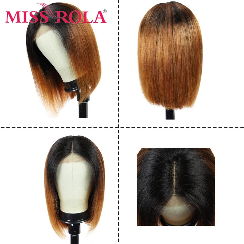 Miss Rola 4*4 Lace Closure Human Hair Wigs Brazilian Remy Hair Straight Short Bob Wig 1B30 1B99J 1B27 99J Lace Wigs 150% Density