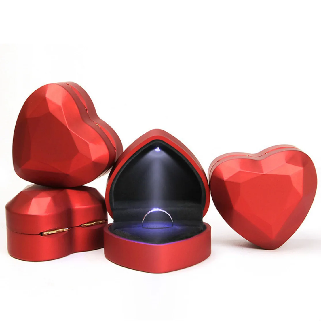 With LED Light Heart Shaped Ring Box Velvet Holder Jewelry Chest Organizer Earrings Coin Jewelry Presentation Box Case classic treasure chest jewelry storage box zinc alloy with zircon keepsake gift case for ring earrings necklace