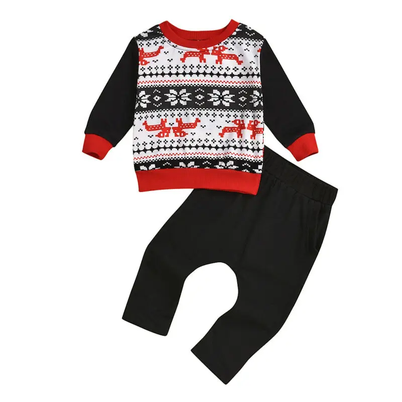 PUDCOCO/Рождественская Пижама; футболка для новорожденных мальчиков; топы; штаны; одежда для сна; Подарочный комплект для сна из 2 предметов с длинными рукавами и принтом