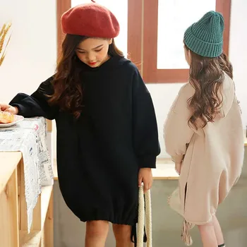 

Velvet Winter Big Girls Sweatshirt Dress 2019 Christmas Kids Thickened Warm Children Cotton Hoodies Dresses Autumn Baby Clothing