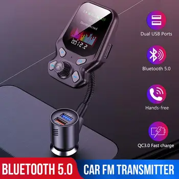 

FM Transmitter Car Phone Charger Bluetooth 5.0 Handsfree Radio Adapter Stereo Music Power-Off Memory TF Card