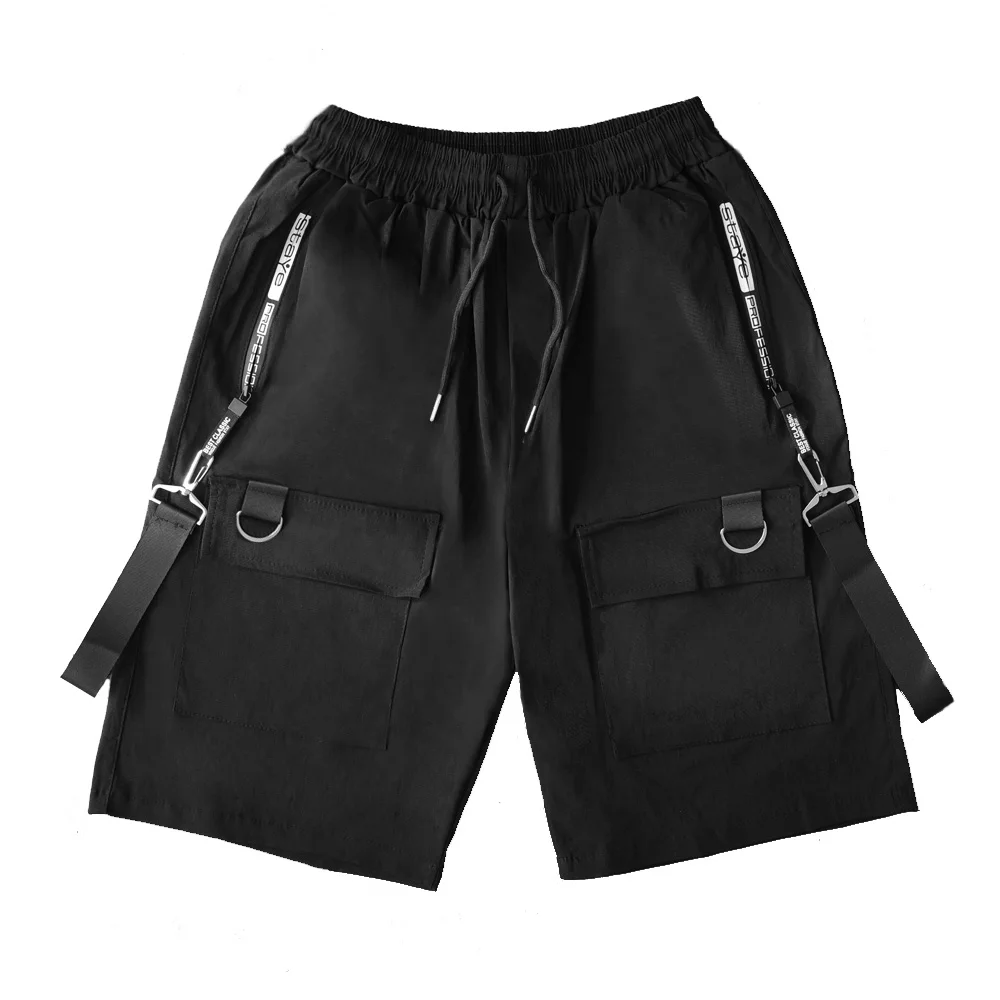 Techwear-여름 남성 반바지, 일본 하라주쿠 패션 힙합 펑크 스트리트 웨어 카고 반바지 남성 조깅 리본 헐렁한 옷