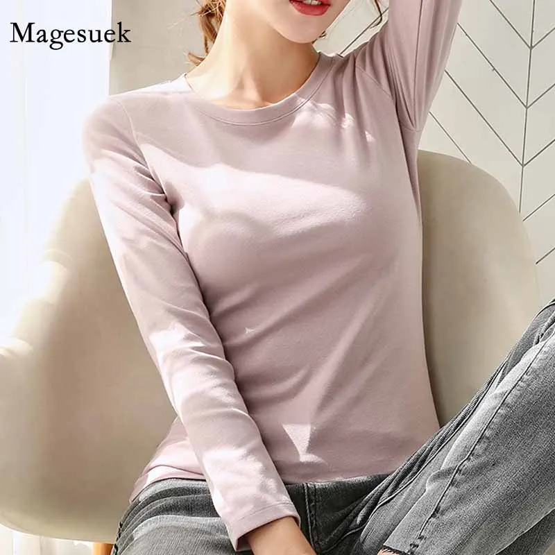 

Women Solid Color Fashion Cotton Long Sleeve T-shirt2020 Autumn New Korean Style Blouse Inner Bottoming Tops Women Blusas 11553