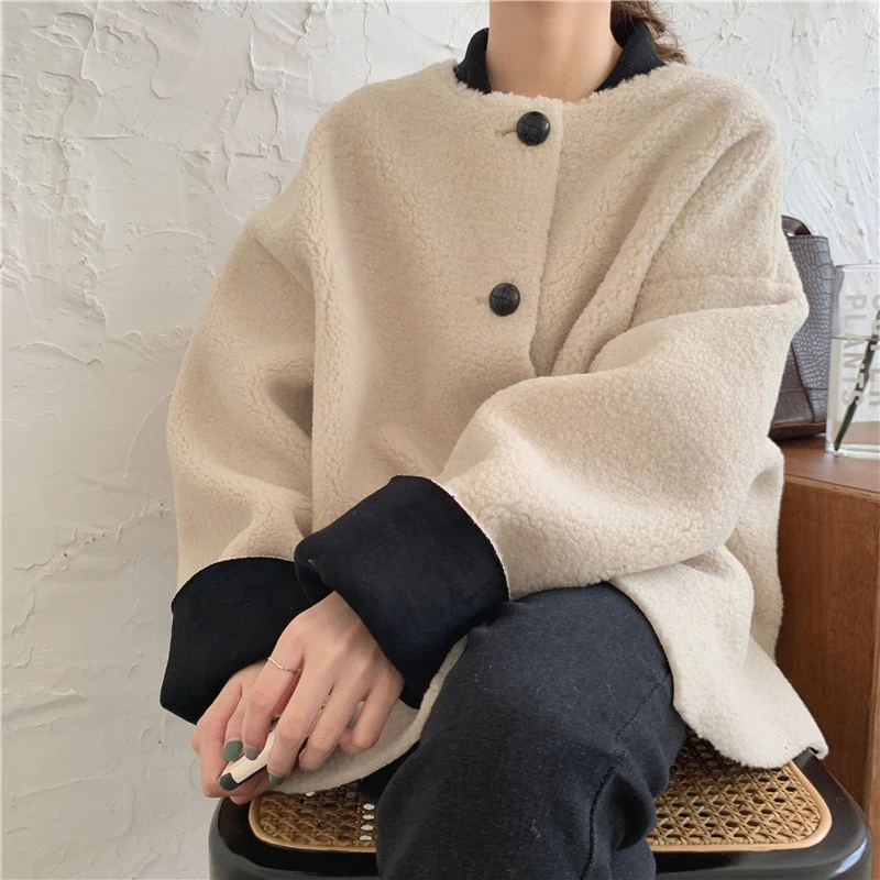Greatest  Alien Kitty 2019 New Korean Fashion Baseball Jacket Coat Women Vintage Fall Winter Loose Faux Fur W