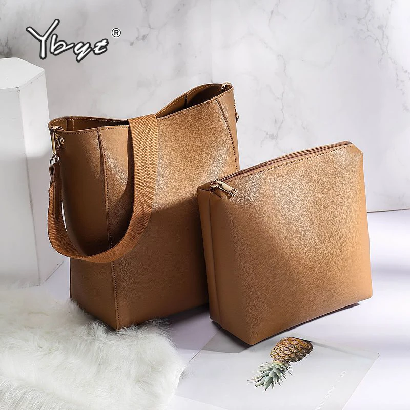

YBYT fashion large capacity shoulder bucket bag for women 2020 high quality PU leather handbags wide strap women crossbody bag