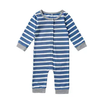 

Newborn Baby Boys Autumn Long Sleeve Striped Button Romper Girl Jumpsuit Cotton Pajamas Outfits 3-24M