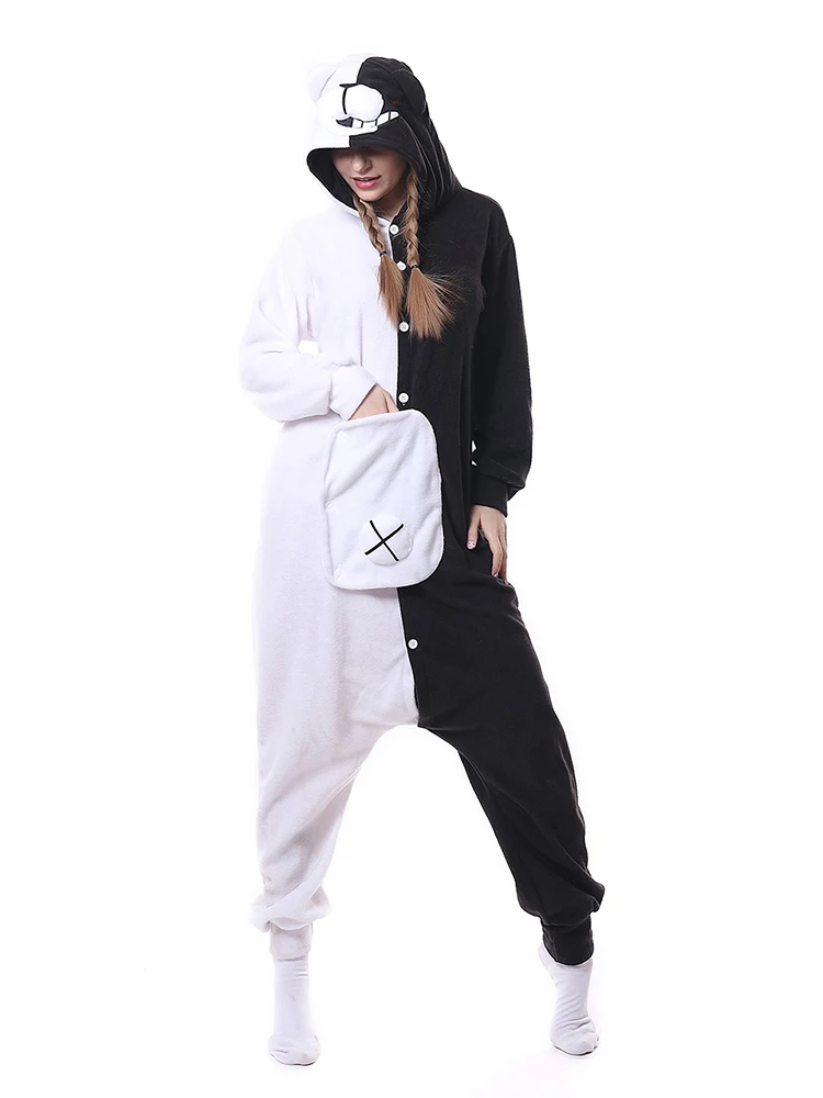 

Adult Pajamas Animal Cosplay Costume Black White Bear Onesies Unisex Clothing Romper Pajamas for Adult and Teens