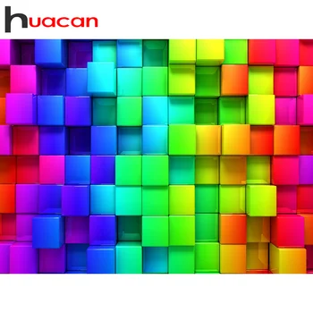 

Huacan 5d Diy Diamond Painting Scenery Home Decoration Embroidery Cross Stitch Colorful Cube Diamond Art Wall Sticker