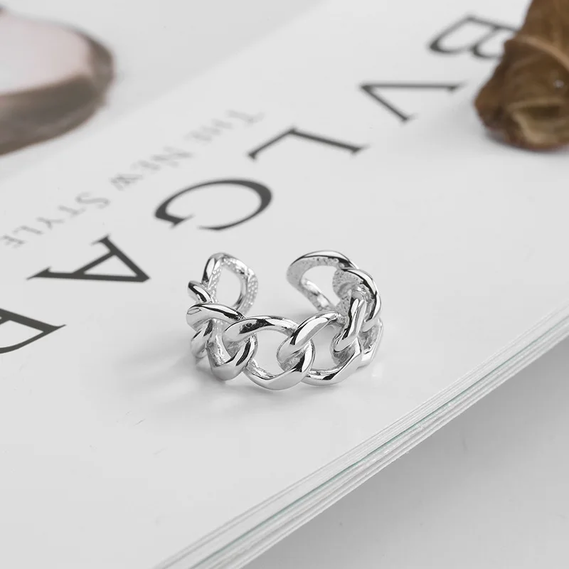 Подлинные кольца из стерлингового серебра 925 пробы с полой цепью, регулируемое кольцо TLJ903