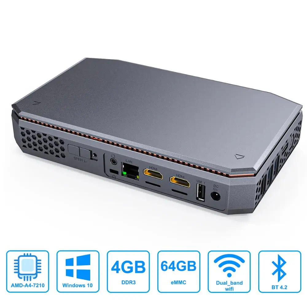 

T12 AMD A4-7210 windows10 mini pc LPDDR3 4G 64G support SSD HDD 1000M lan BT4.2 windows 10 mini TV BOX
