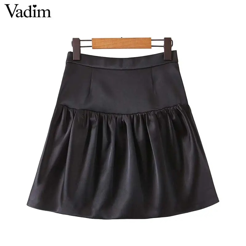 

Vadim women elegant black pleated skirt side zipper design female casual basic solid chic mini skirts mujer BA898