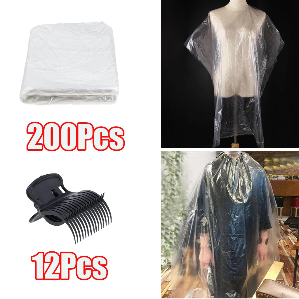 200-piece 47x63 in. Disposable Hair Cutting Capes & 12xClips Set Salon Gown