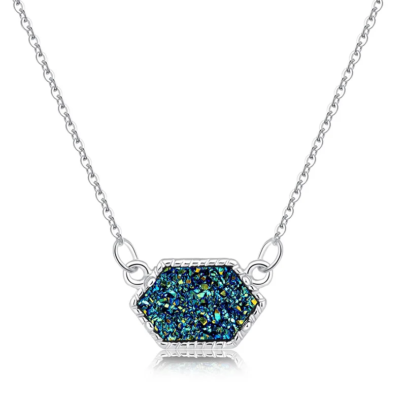 Горячее предложение, ожерелье Druzy Drusy, модное овальное ожерелье из смолы, каллаит, ожерелье с говлитом, позолота, серебро, Брендовое ювелирное изделие для женщин и девушек - Окраска металла: S green