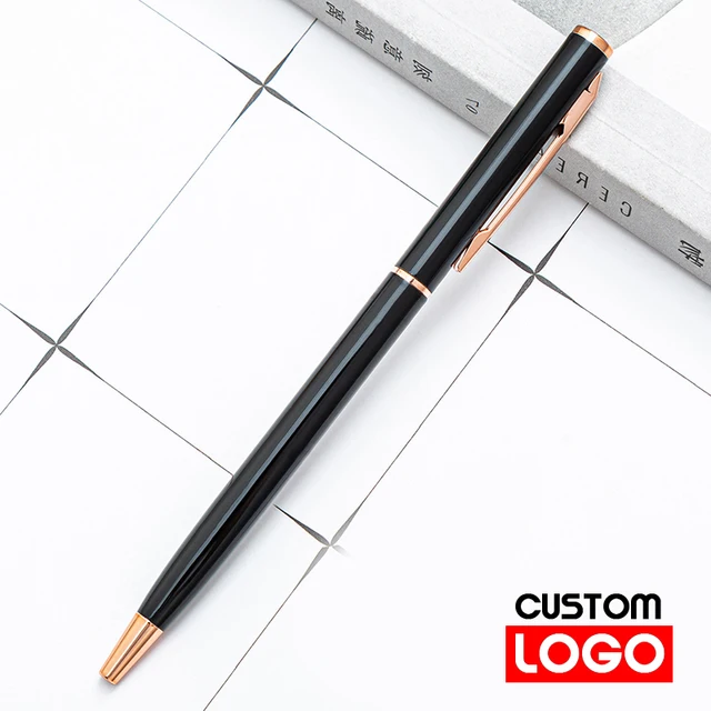 New Metal Ballpoint Pen Rose Gold Pen Custom Logo Advertising Ballpoint Pen  Lettering Engraved Name School&office Supplies Style 2-black