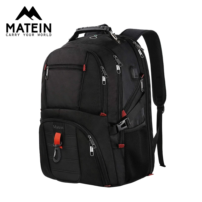 

Matein 17 Inch Laptop Backpack with USB Port and Luggage Strap for Men 2019 women traveling bags large capacity business bag