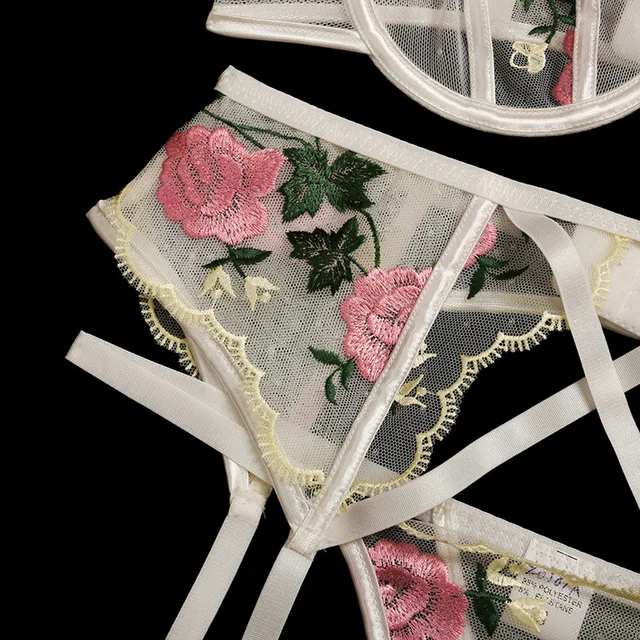 Frauen Unterwäsche Floral Stickerei Transparent Dessous Set Sexy Unterwäsche für Frauen Bh Set 4